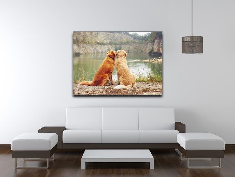 Lake for swimming. Two golden retriever dogs Canvas Print or Poster - Canvas Art Rocks - 4