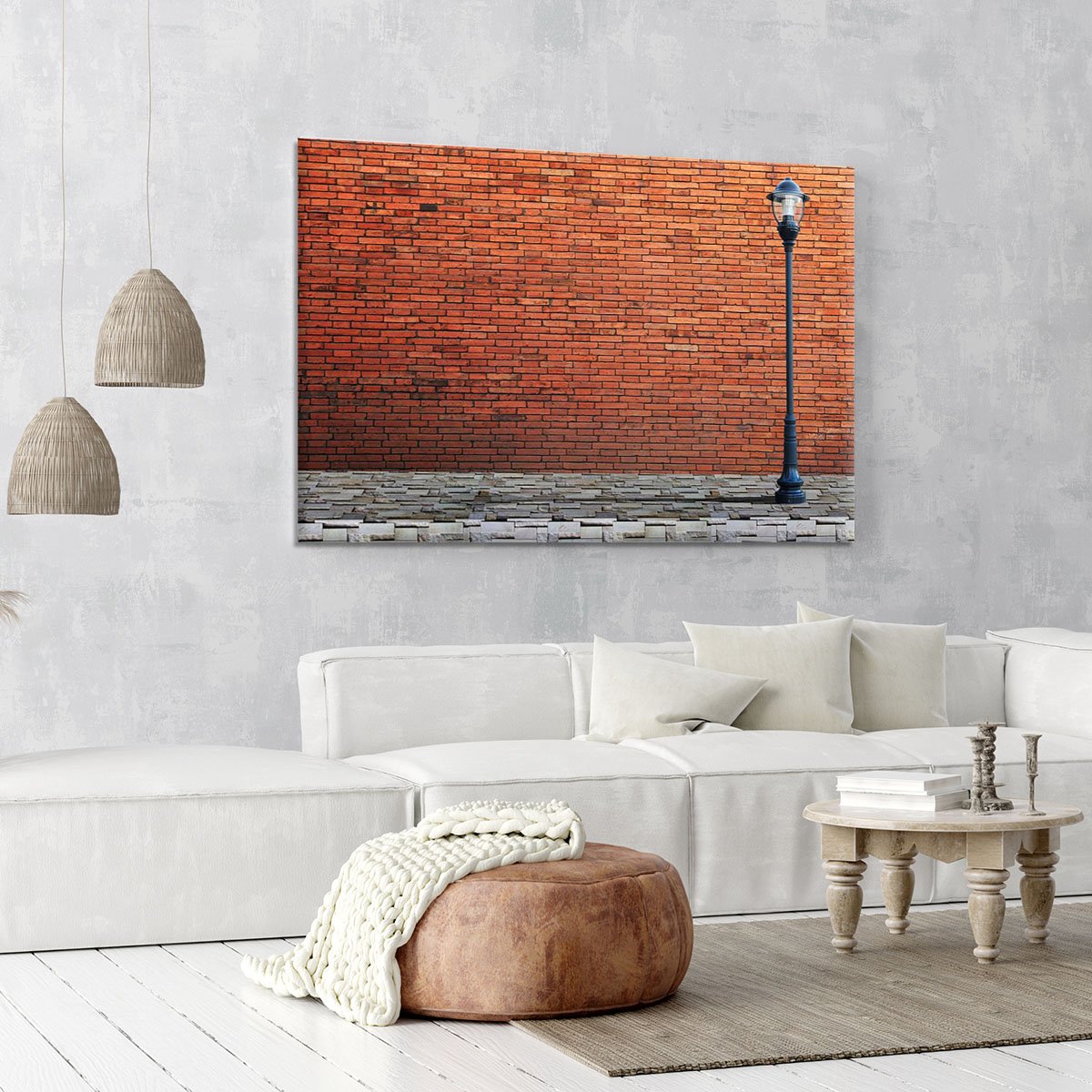 Lamp post street on brick Canvas Print or Poster