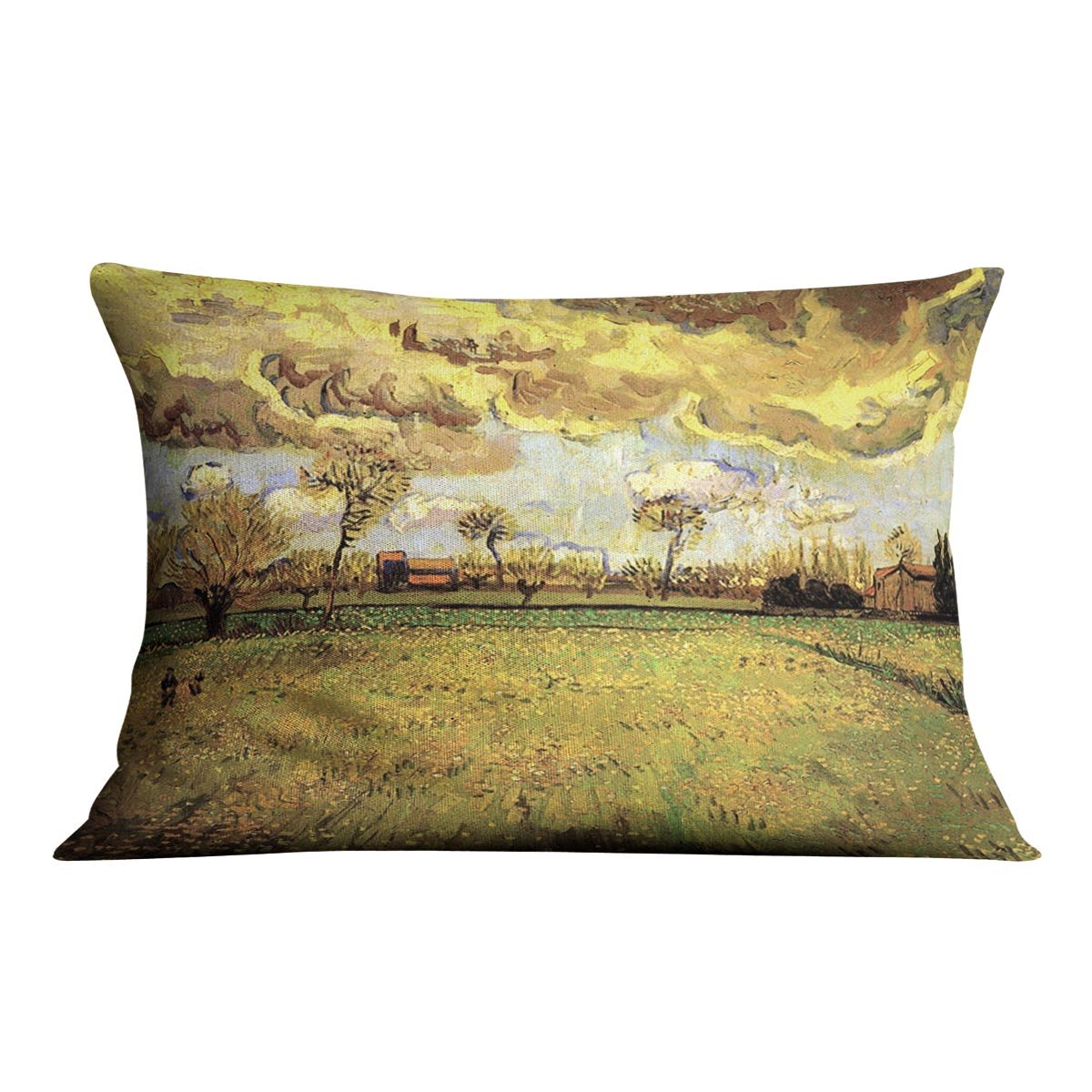 Landscape Under a Stormy Sky by Van Gogh Throw Pillow