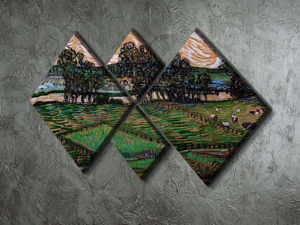 Landscape with Bridge across the Oise by Van Gogh 4 Square Multi Panel Canvas - Canvas Art Rocks - 2