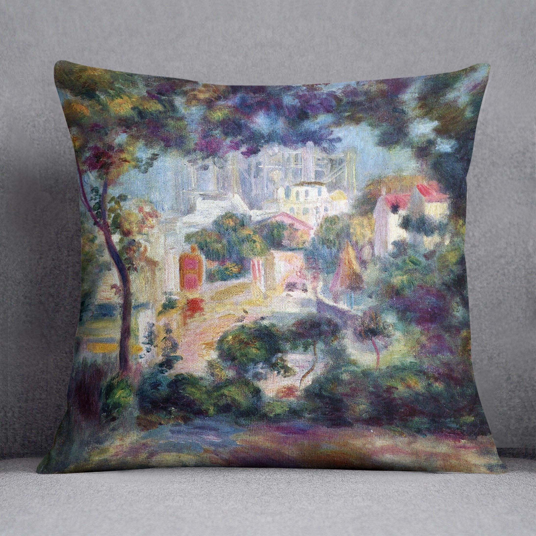 Landscape with a view of the Sacred Heart by Renoir Throw Pillow
