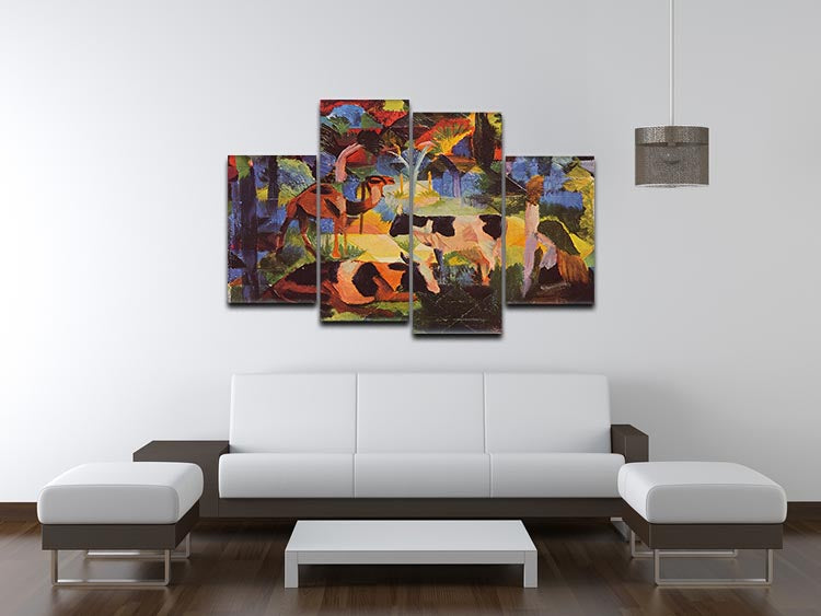 Landscape with cows and camels by Macke 4 Split Panel Canvas - Canvas Art Rocks - 3