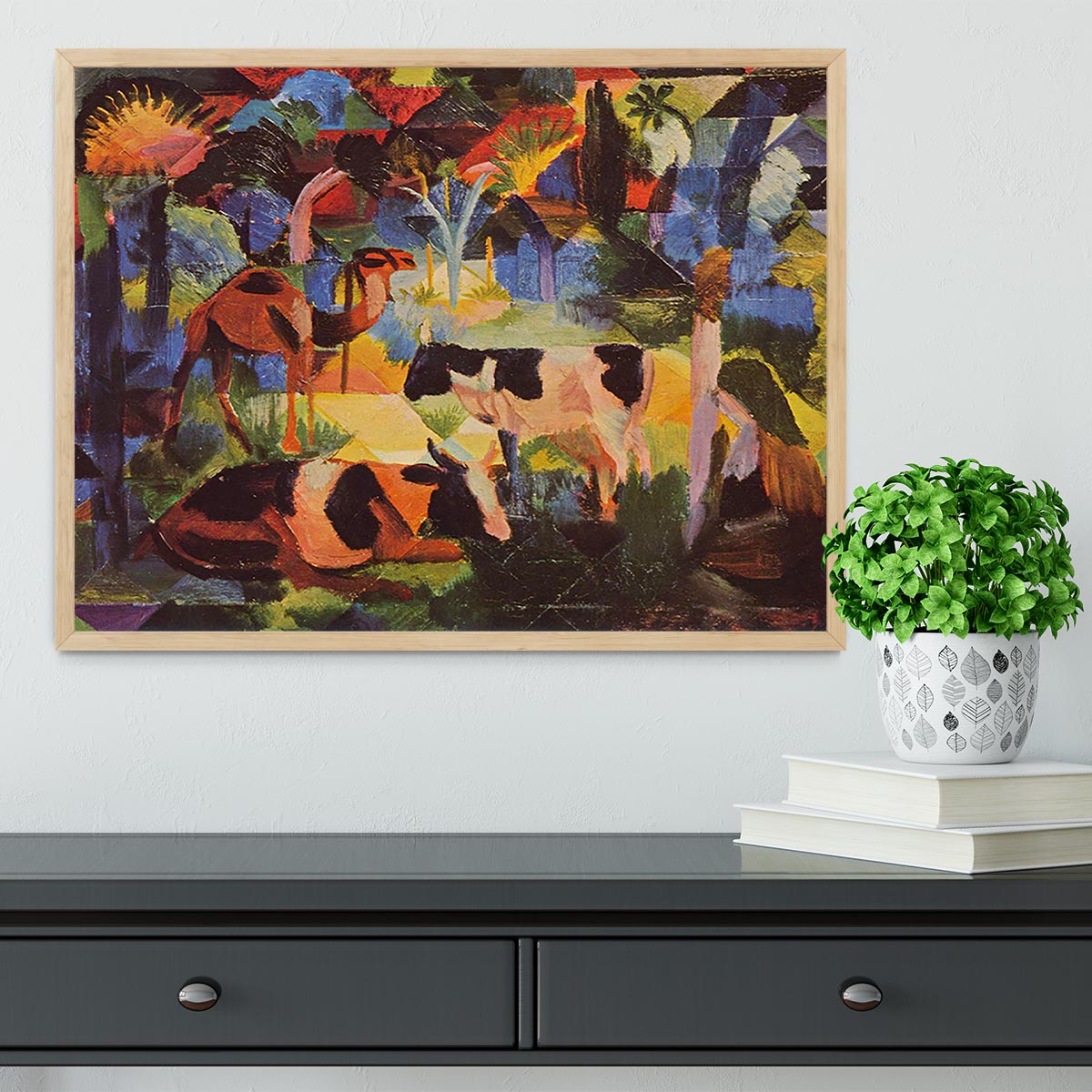 Landscape with cows and camels by Macke Framed Print - Canvas Art Rocks - 4