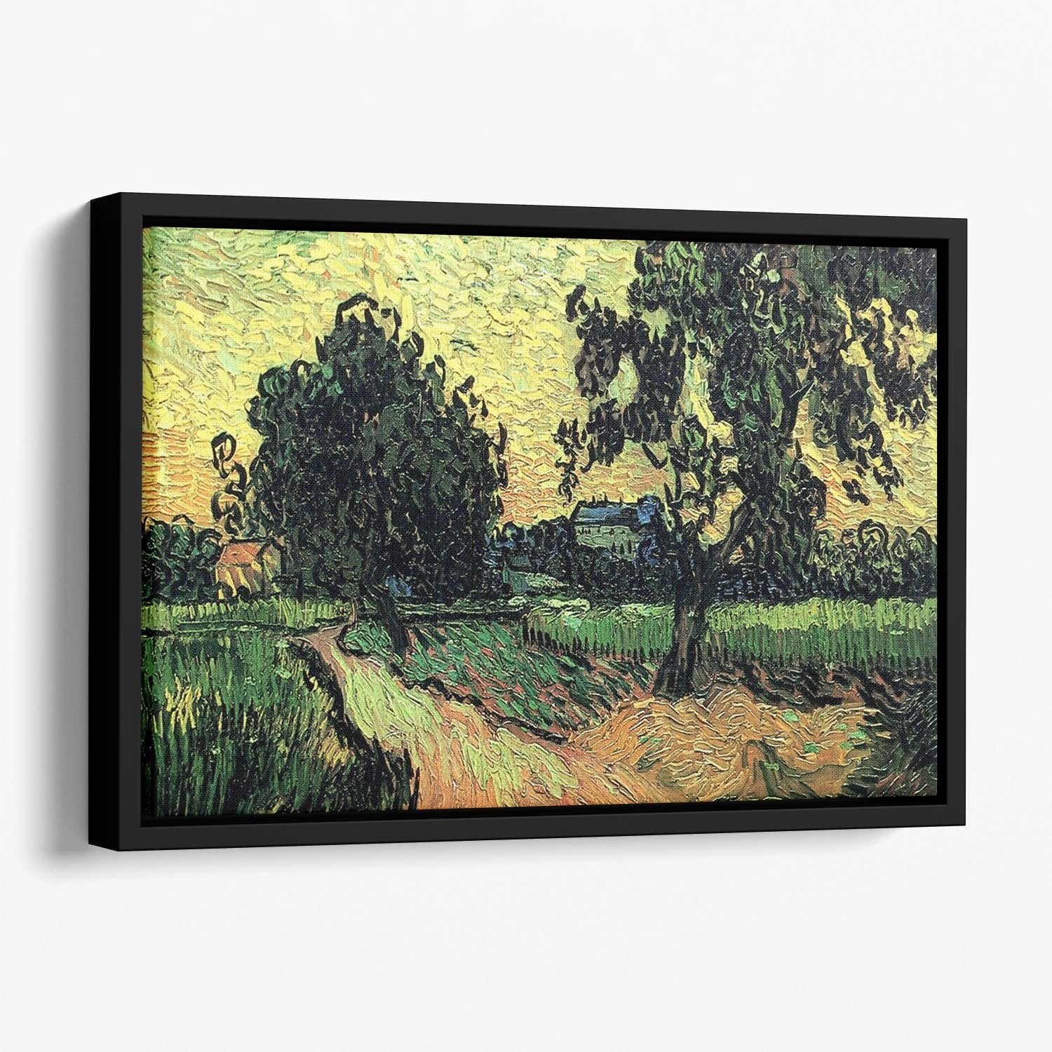 Landscape with the Chateau of Auvers at Sunset by Van Gogh Floating Framed Canvas