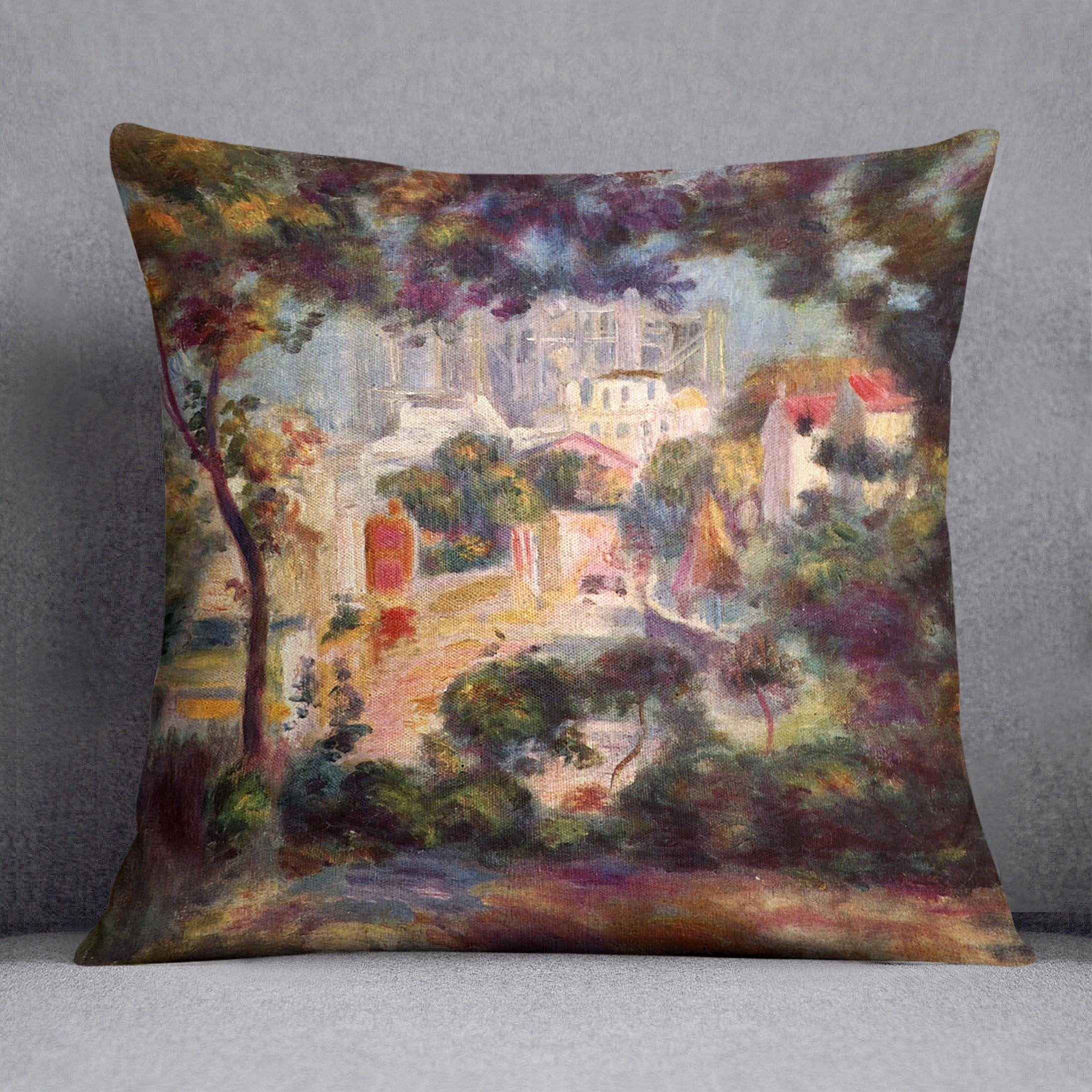 Landscape with the view of Sacre Coeur by Renoir Throw Pillow