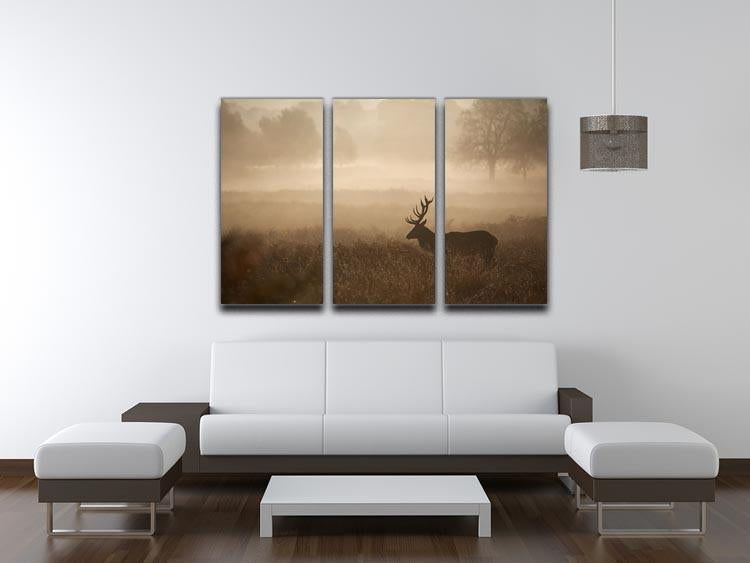 Large red deer stag in autumn mist 3 Split Panel Canvas Print - Canvas Art Rocks - 3