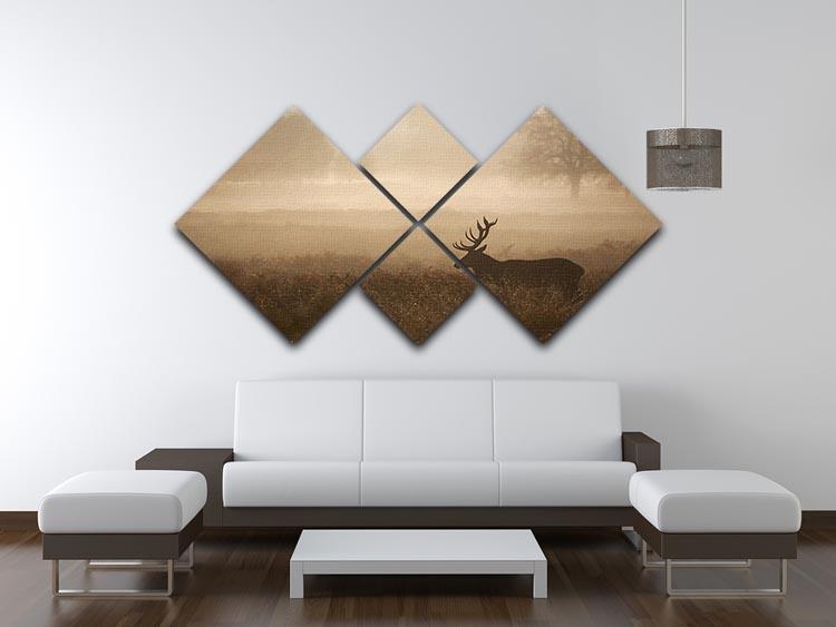 Large red deer stag in autumn mist 4 Square Multi Panel Canvas - Canvas Art Rocks - 3