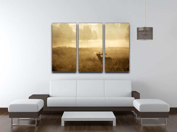 Large red deer stag silhouette in autumn 3 Split Panel Canvas Print - Canvas Art Rocks - 3