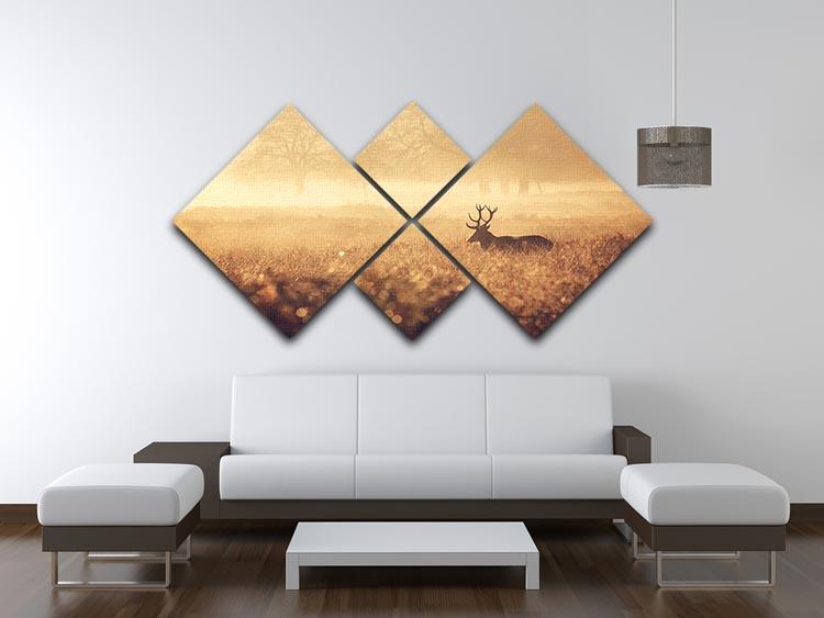 Large red deer stag silhouette in autumn mist 4 Square Multi Panel Canvas - Canvas Art Rocks - 3