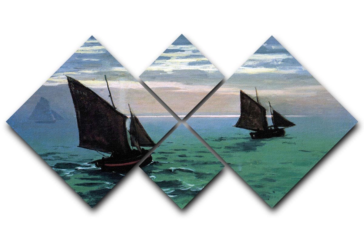 Le Havre exit the fishing boats from the port by Monet 4 Square Multi Panel Canvas  - Canvas Art Rocks - 1