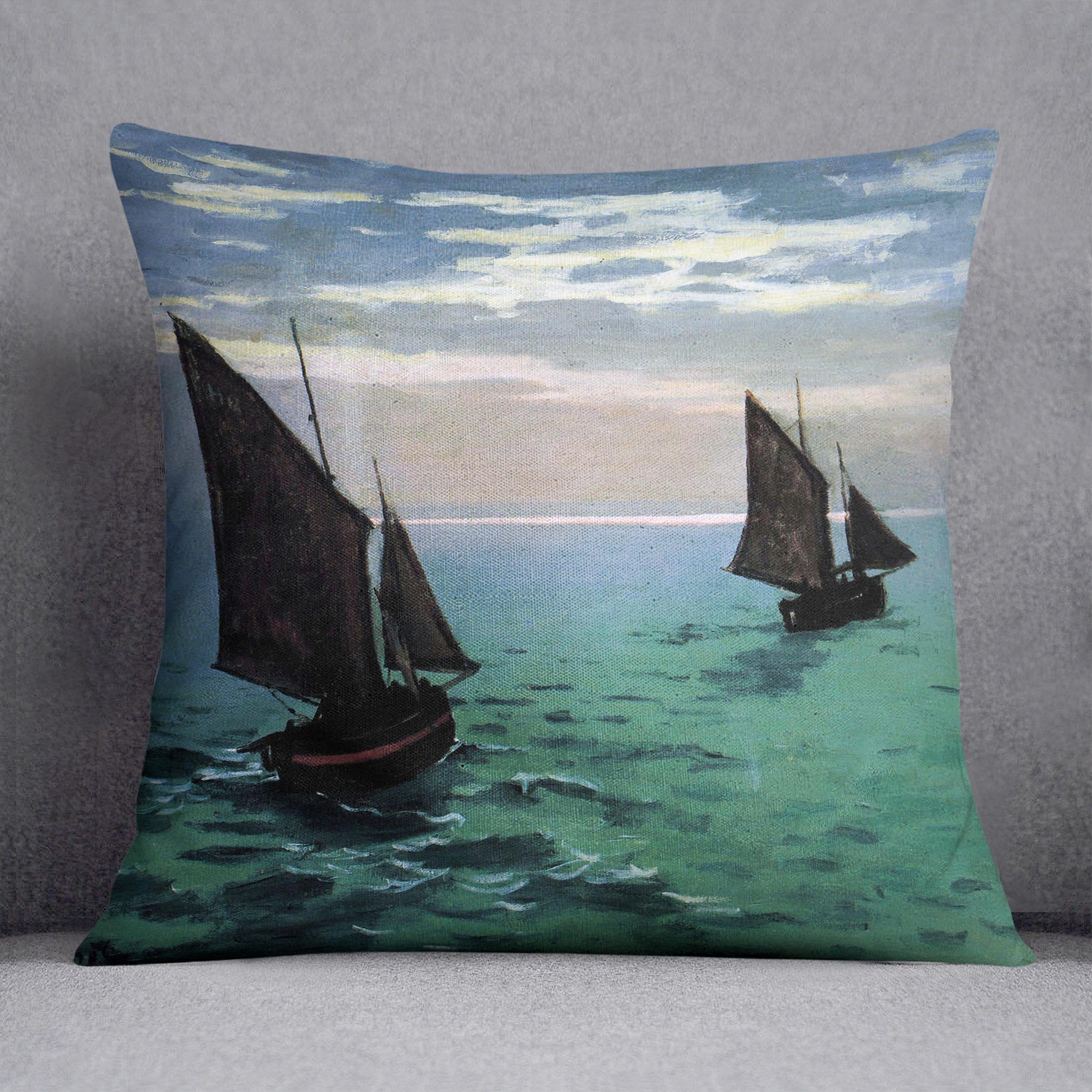 Le Havre exit the fishing boats from the port by Monet Throw Pillow