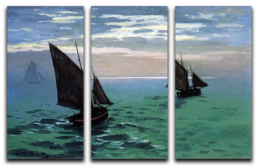 Le Havre exit the fishing boats from the port by Monet Split Panel Canvas Print - Canvas Art Rocks - 4