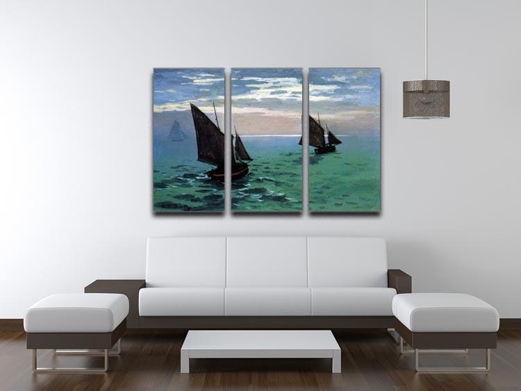 Le Havre exit the fishing boats from the port by Monet Split Panel Canvas Print - Canvas Art Rocks - 4