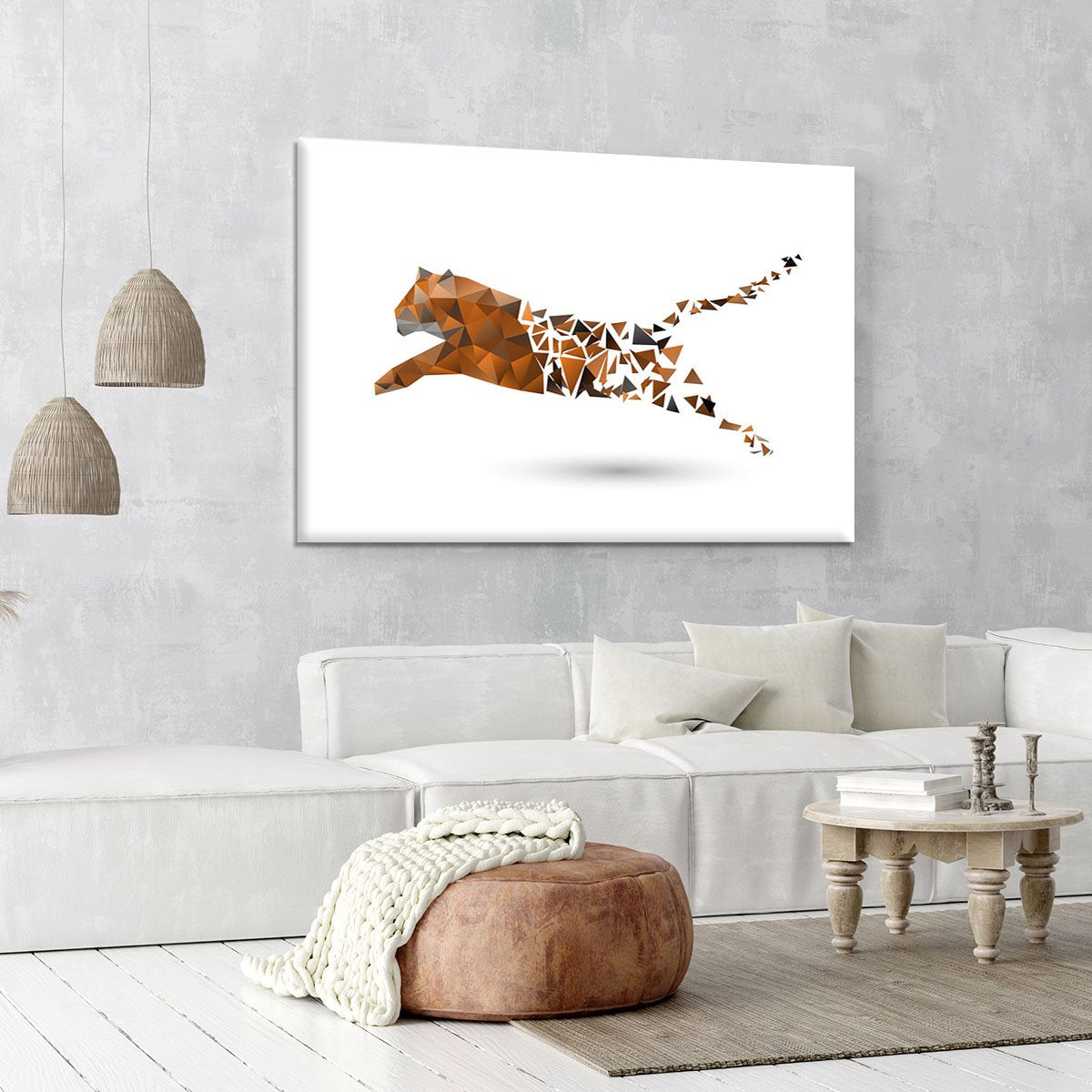 Leaping tiger made from polygons Canvas Print or Poster