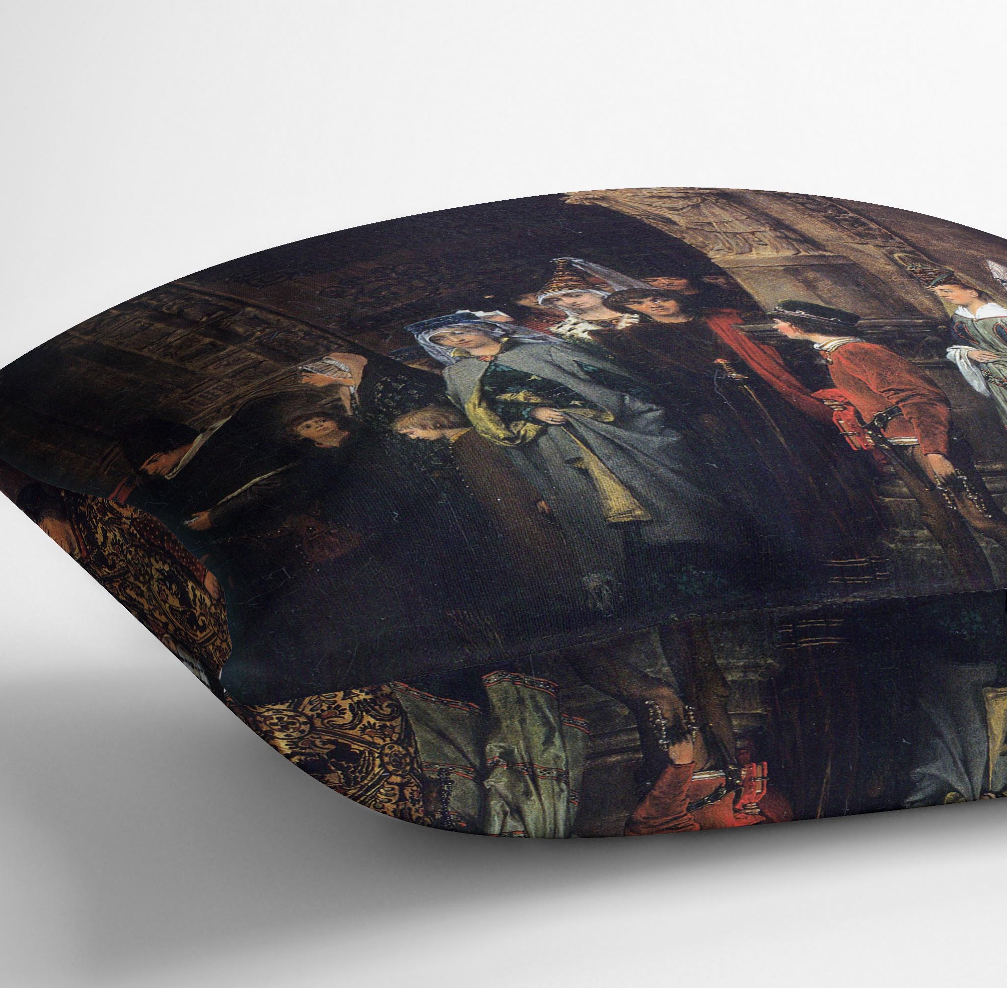 Leaving a church in the 15th Century by Alma Tadema Cushion - Canvas Art Rocks - 3