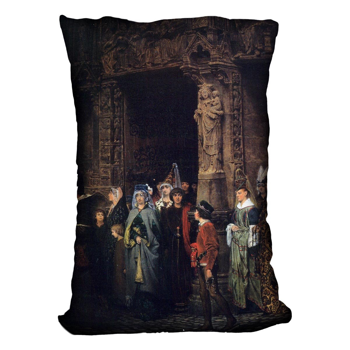 Leaving a church in the 15th Century by Alma Tadema Cushion - Canvas Art Rocks - 4