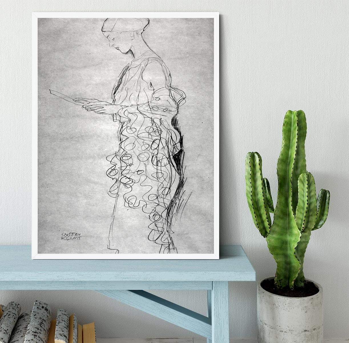 Lesendes girl in profile by Klimt Framed Print - Canvas Art Rocks -6