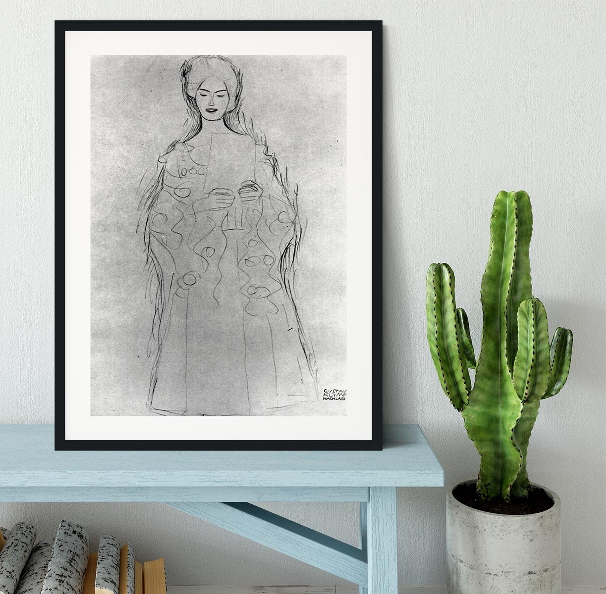 Lesendes girls II by Klimt Framed Print - Canvas Art Rocks - 1