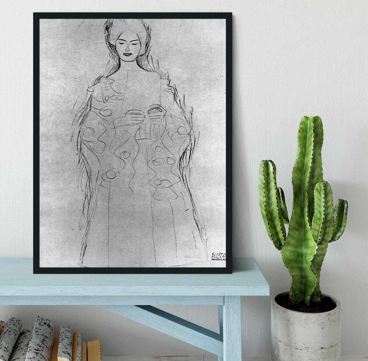 Lesendes girls II by Klimt Framed Print - Canvas Art Rocks - 2