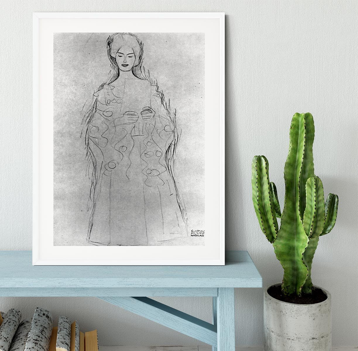 Lesendes girls II by Klimt Framed Print - Canvas Art Rocks - 5