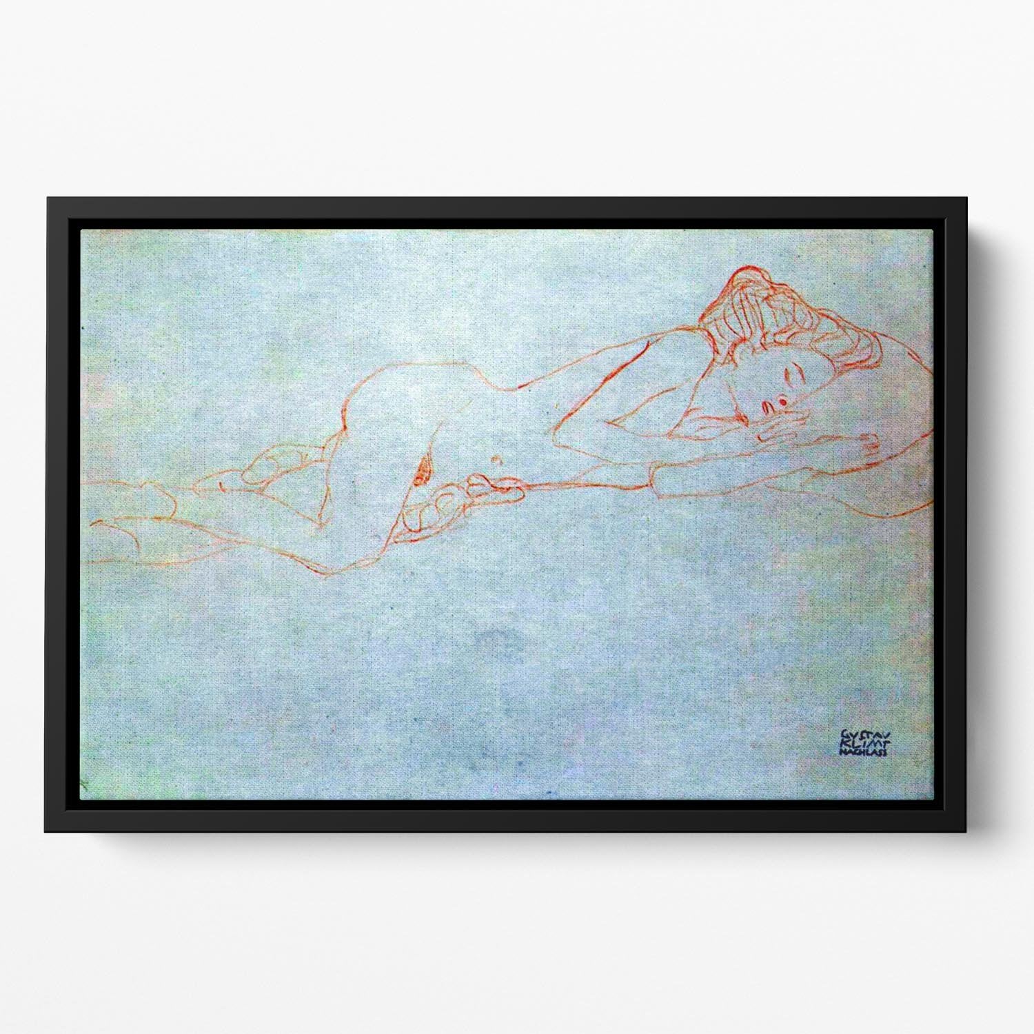 Liegender female nude by Klimt Floating Framed Canvas