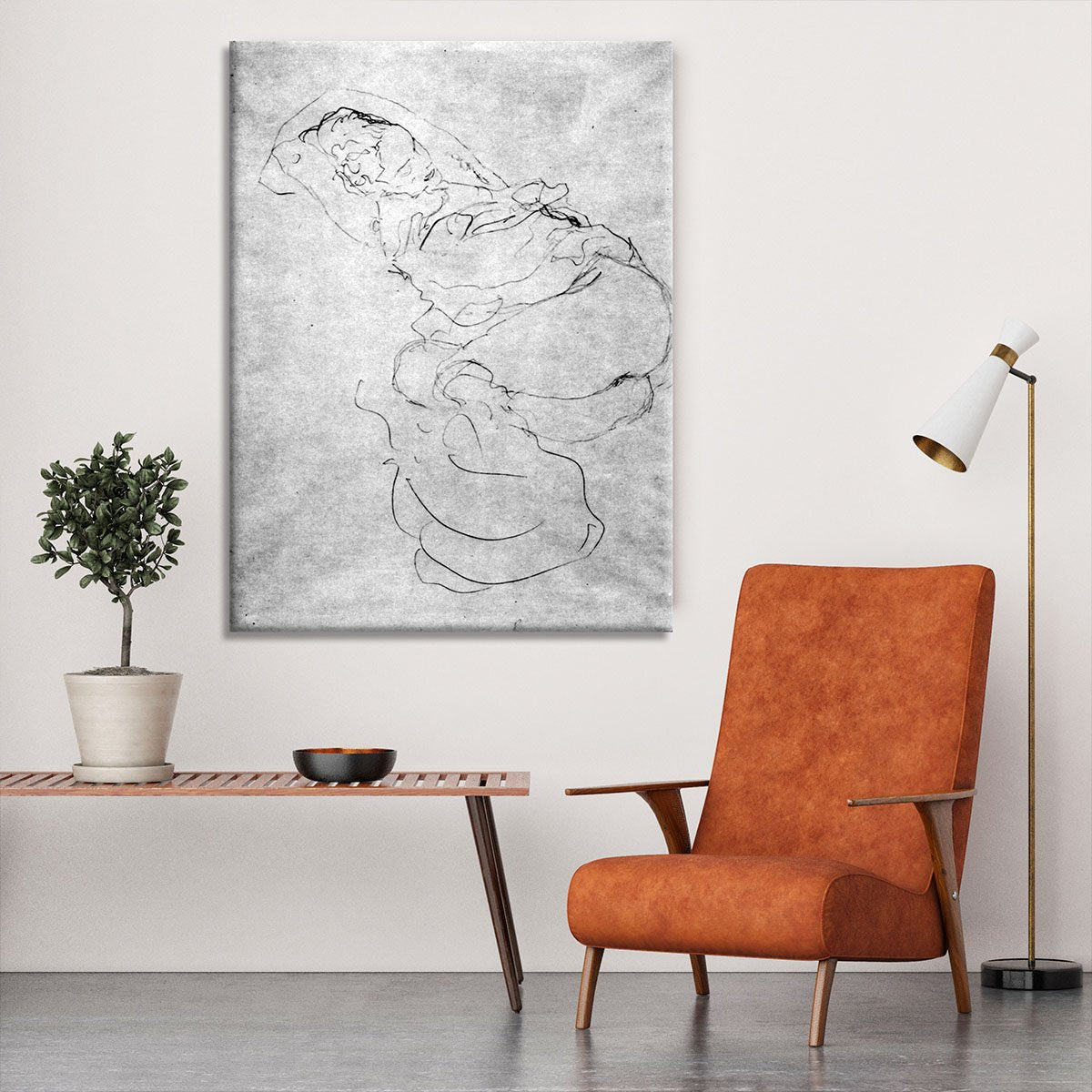 Liegender female over the head with entangled arms by Klimt Canvas Print or Poster