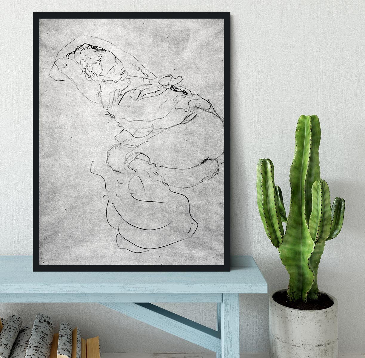 Liegender female over the head with entangled arms by Klimt Framed Print - Canvas Art Rocks - 2