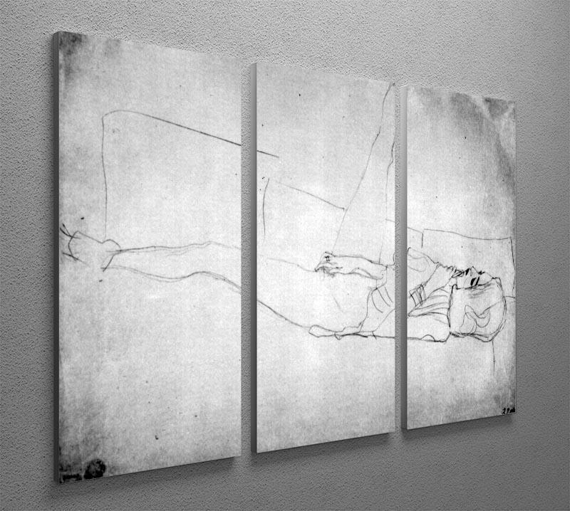 Liegender female with right leg by Klimt 3 Split Panel Canvas Print - Canvas Art Rocks - 2