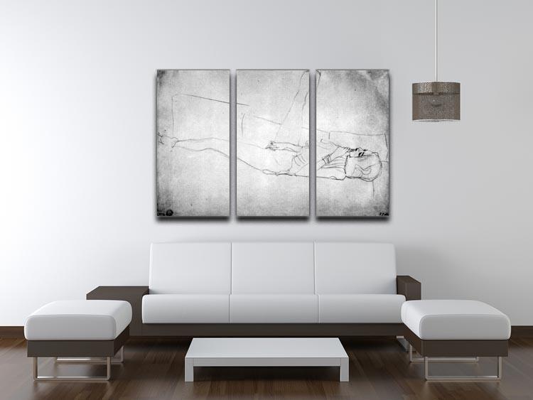 Liegender female with right leg by Klimt 3 Split Panel Canvas Print - Canvas Art Rocks - 3