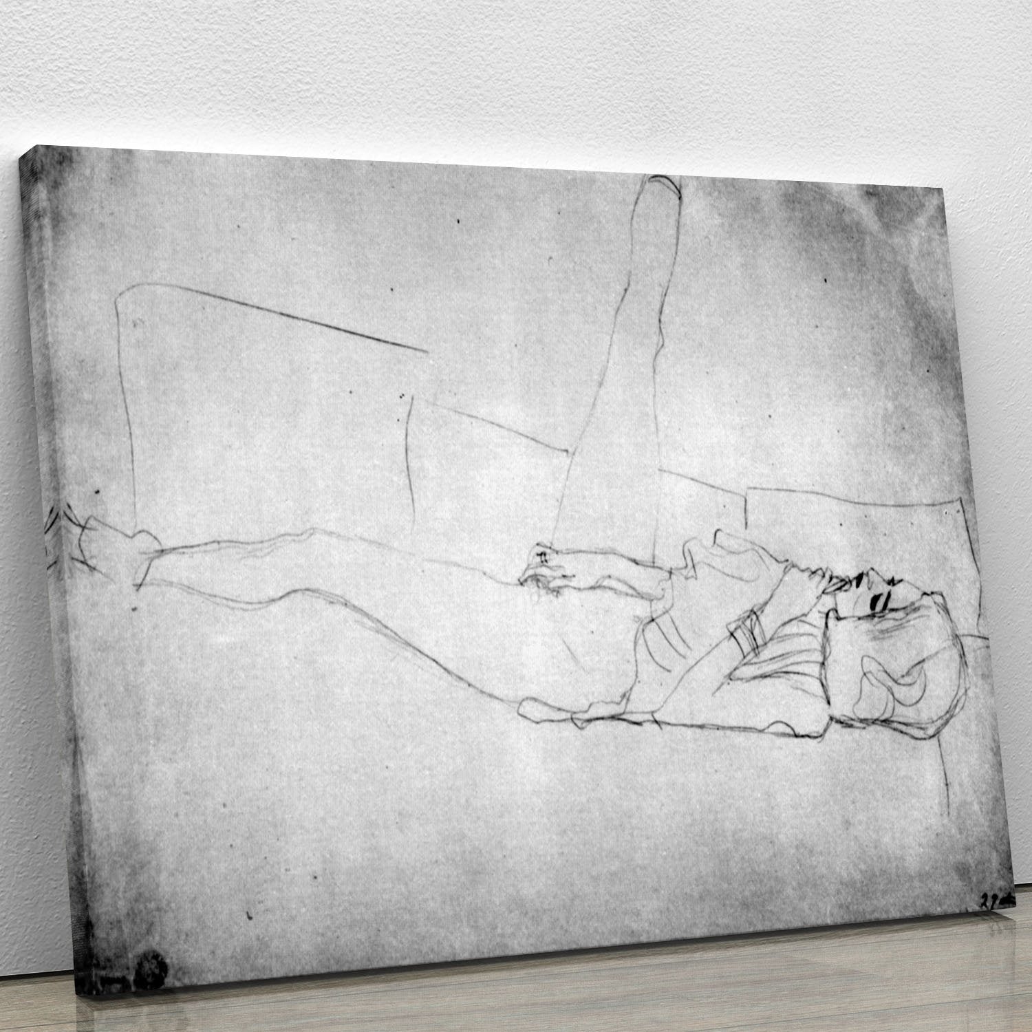 Liegender female with right leg by Klimt Canvas Print or Poster