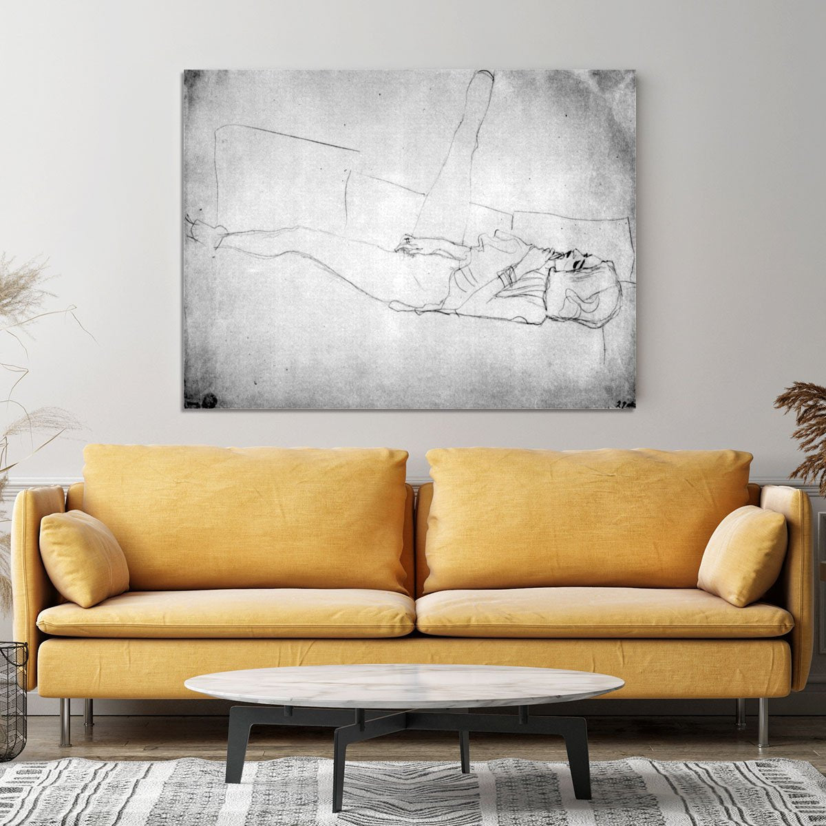 Liegender female with right leg by Klimt Canvas Print or Poster