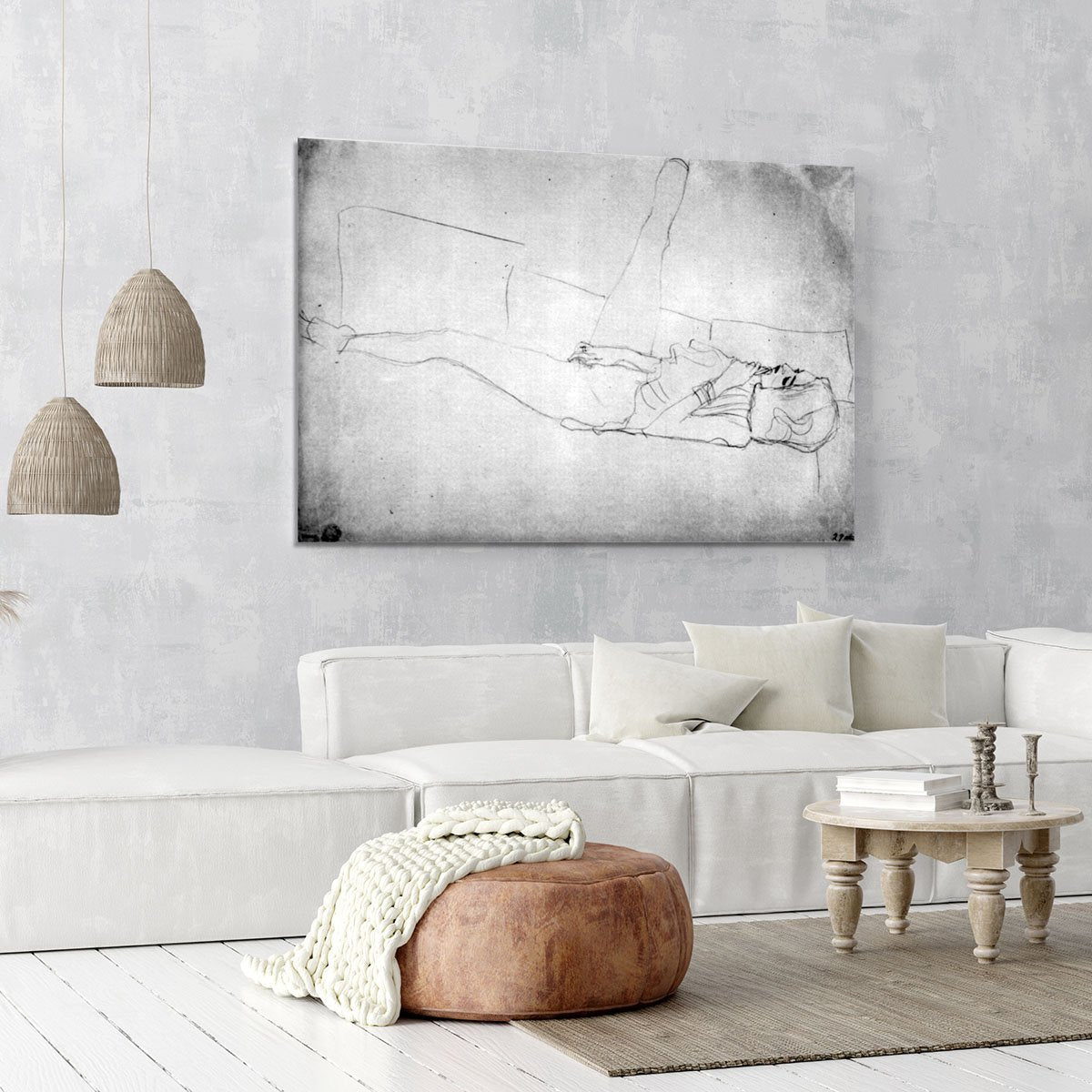 Liegender female with right leg by Klimt Canvas Print or Poster