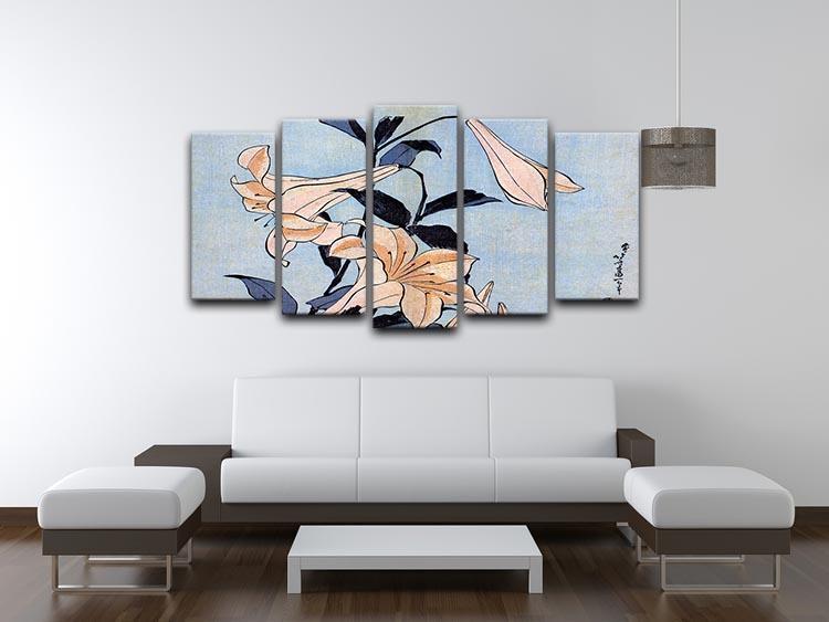 Lilies by Hokusai 5 Split Panel Canvas - Canvas Art Rocks - 3