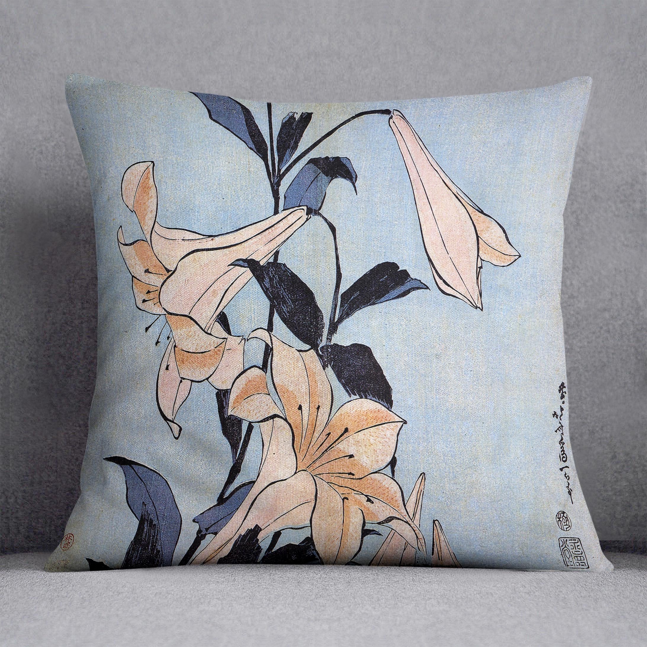 Lilies by Hokusai Throw Pillow