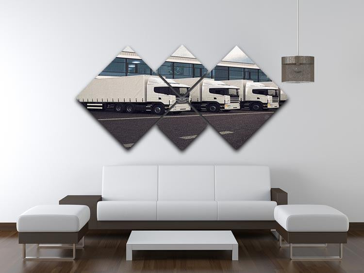 Line of white lorries 4 Square Multi Panel Canvas  - Canvas Art Rocks - 3