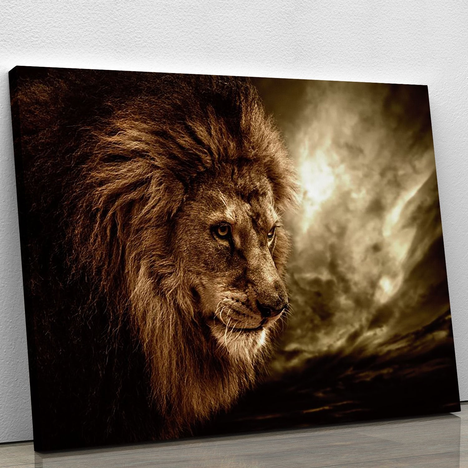 Lion against stormy sky Canvas Print or Poster