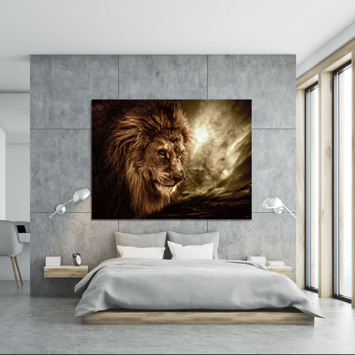 Lion against stormy sky Canvas Print or Poster