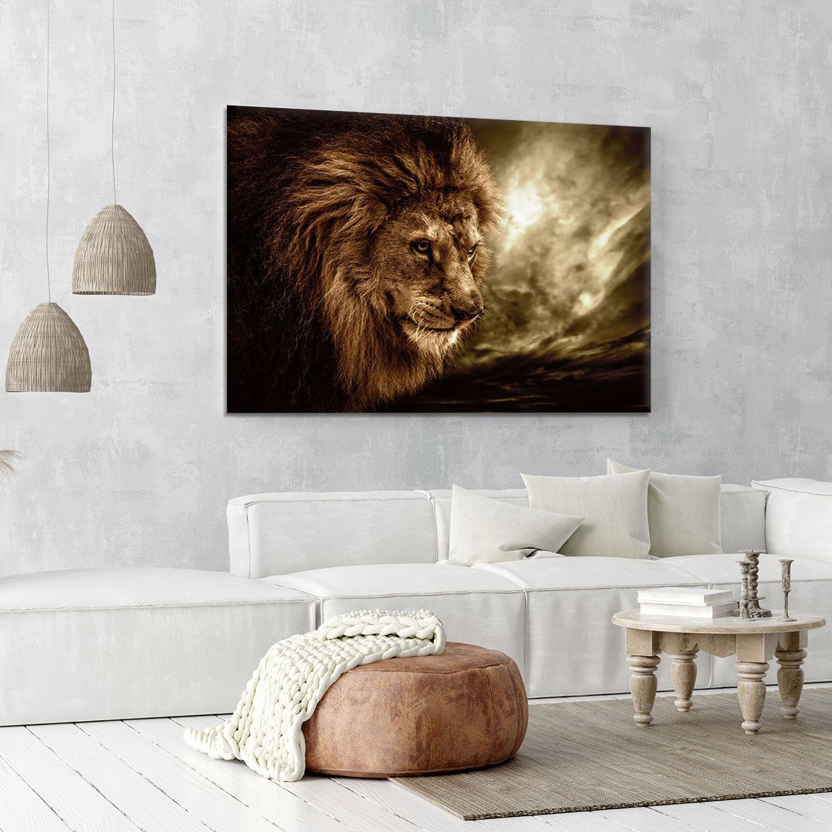 Lion against stormy sky Canvas Print or Poster