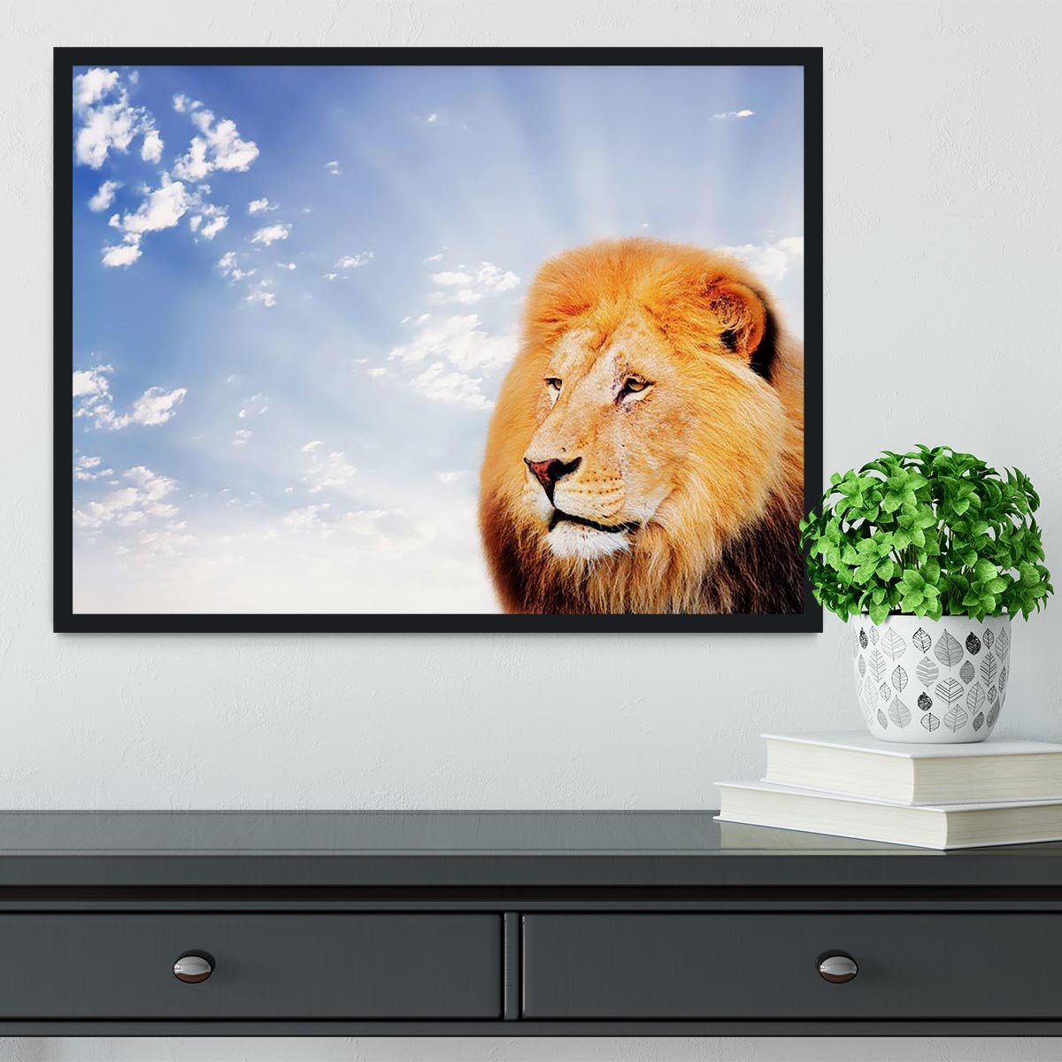 Lion on a sky background Framed Print - Canvas Art Rocks - 2