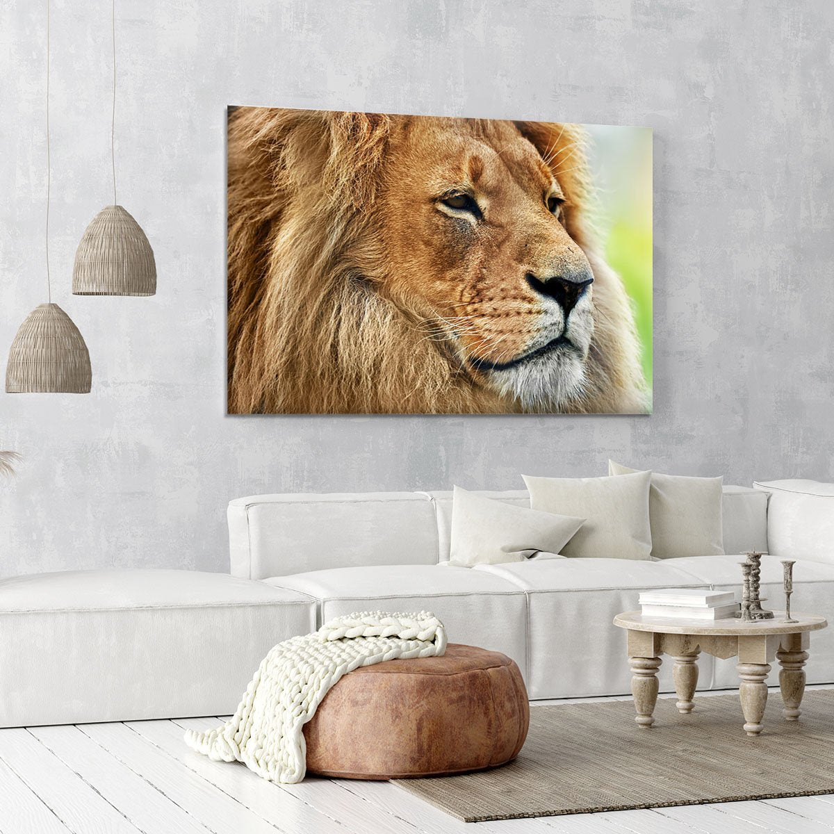 Lion portrait on savanna Canvas Print or Poster