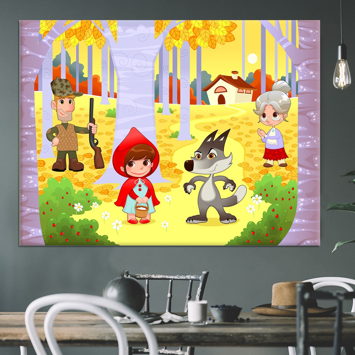Little Red Hiding Hood scene Canvas Print or Poster