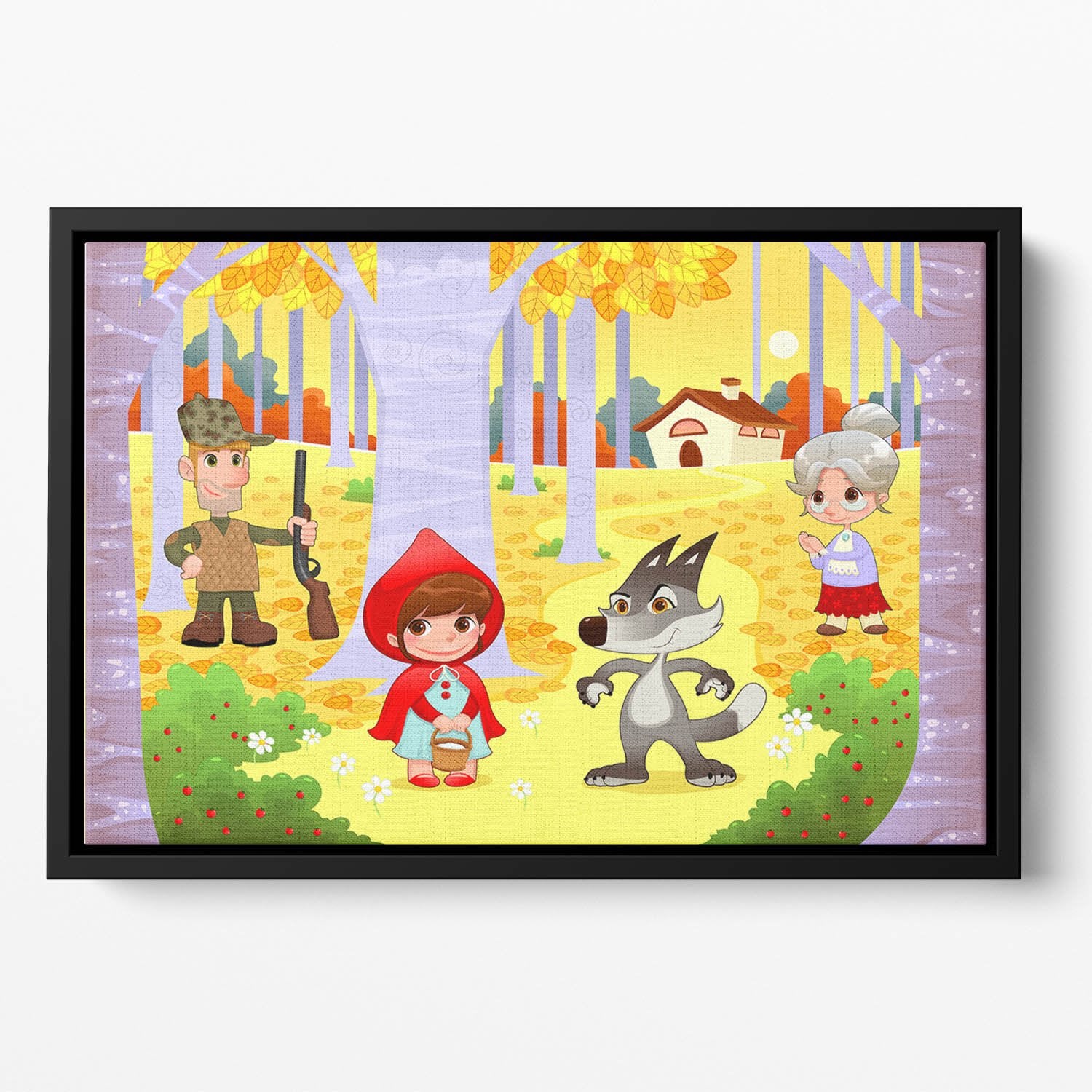 Little Red Hiding Hood scene Floating Framed Canvas
