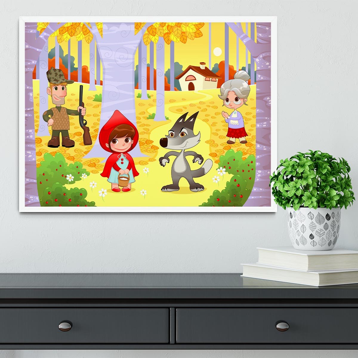 Little Red Hiding Hood scene Framed Print - Canvas Art Rocks -6