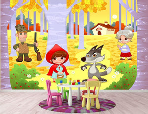 Little Red Hiding Hood scene Wall Mural Wallpaper - Canvas Art Rocks - 2