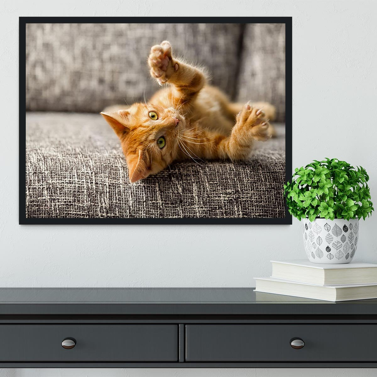 Little cat playing on the bed Framed Print - Canvas Art Rocks - 2