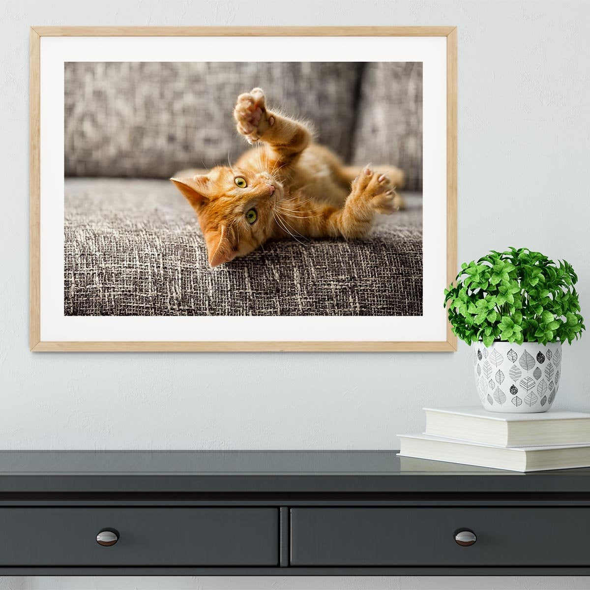 Little cat playing on the bed Framed Print - Canvas Art Rocks - 3