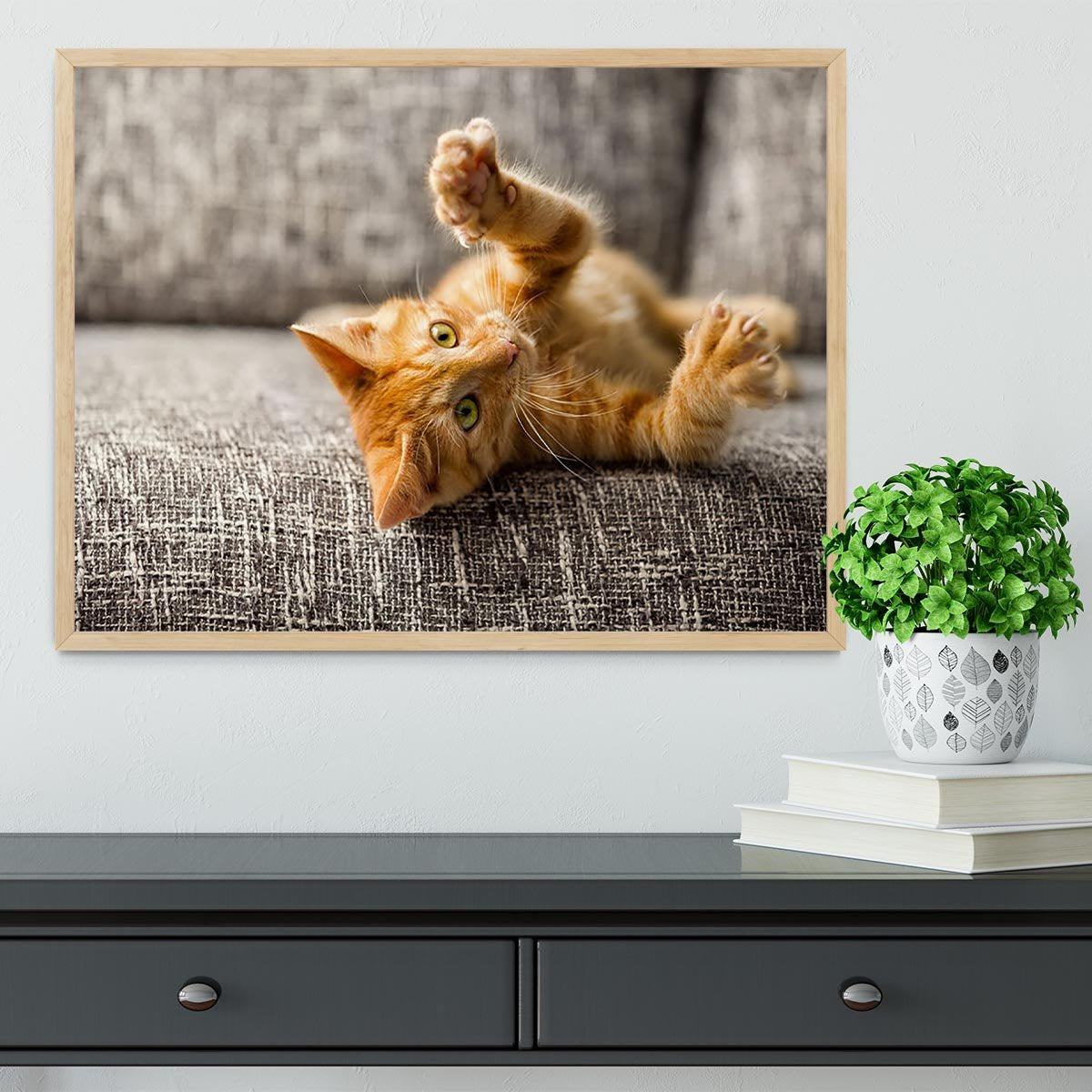 Little cat playing on the bed Framed Print - Canvas Art Rocks - 4