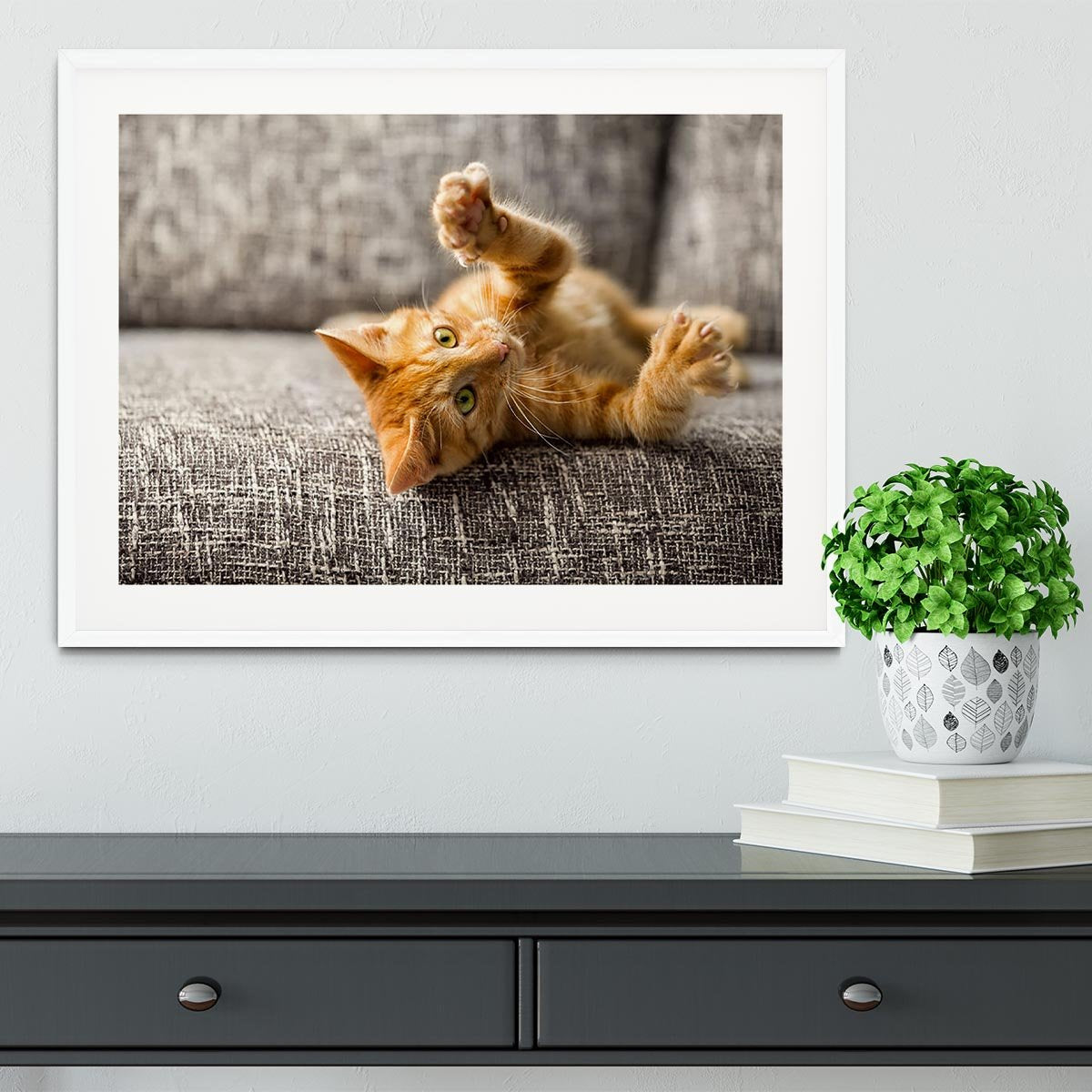 Little cat playing on the bed Framed Print - Canvas Art Rocks - 5