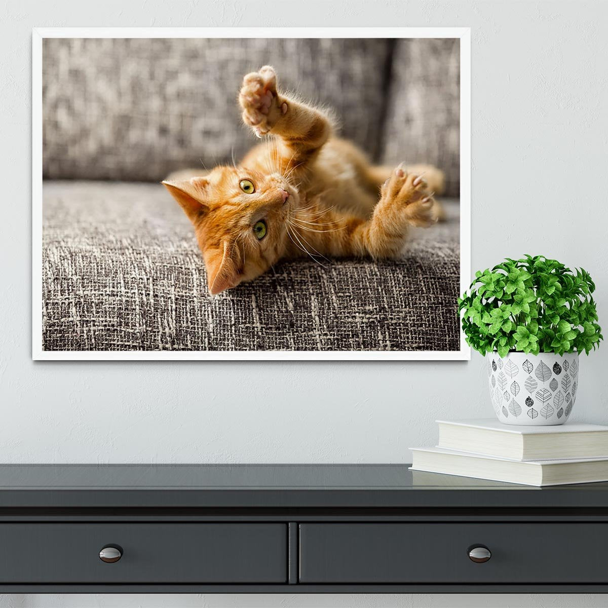 Little cat playing on the bed Framed Print - Canvas Art Rocks -6