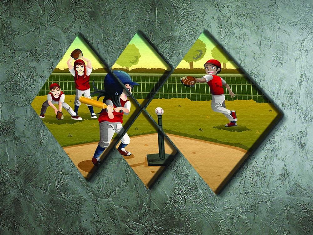 Little kids playing Tee ball 4 Square Multi Panel Canvas - Canvas Art Rocks - 2